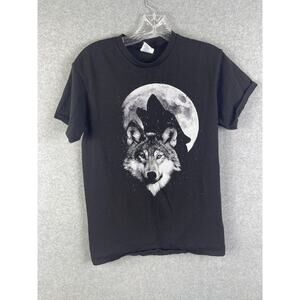 Wolf Howling at the Moon T Shirt Men's Size S‎ Black Animal Graphic Tee